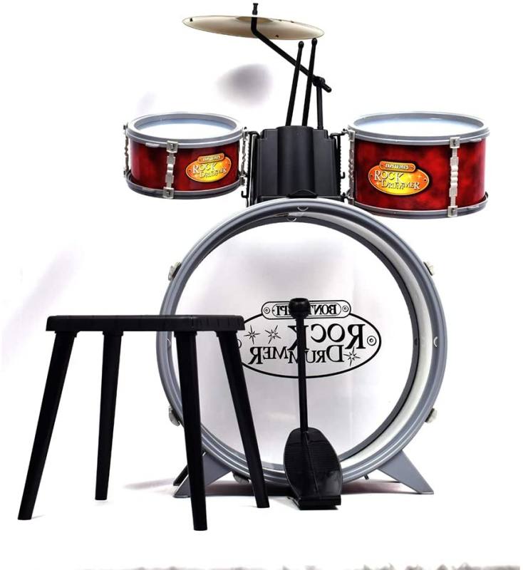 BATTERIA CLASSICA 4 ELEMENTI, CON SGABELLO E 2 BACCHETTE - babykid
