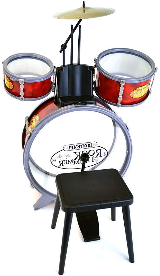 BATTERIA CLASSICA 4 ELEMENTI, CON SGABELLO E 2 BACCHETTE - babykid