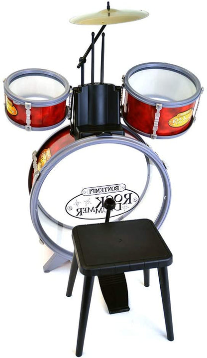 BATTERIA CLASSICA 4 ELEMENTI, CON SGABELLO E 2 BACCHETTE - babykid