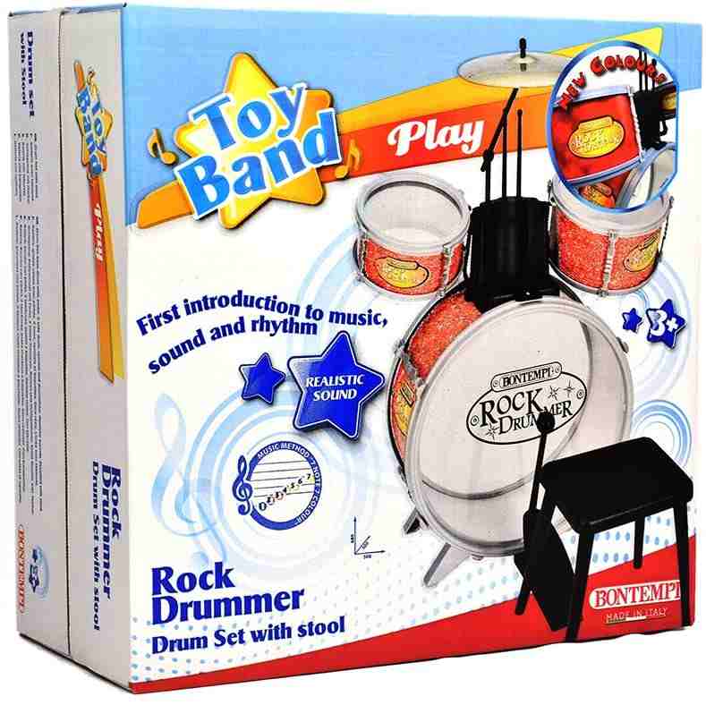BATTERIA CLASSICA 4 ELEMENTI, CON SGABELLO E 2 BACCHETTE - babykid