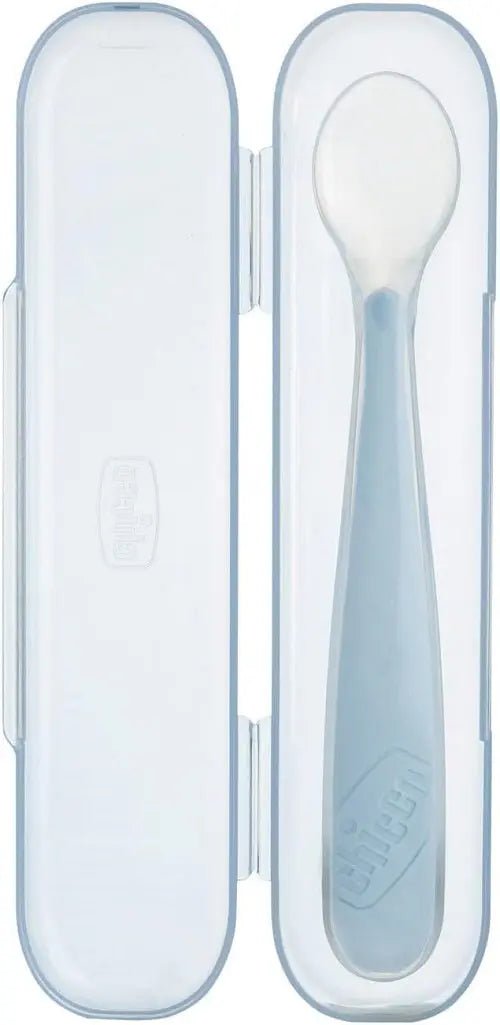 CUCCHIAIO IN SILICONE 6M+ GRIGIO CON CASE - babykid