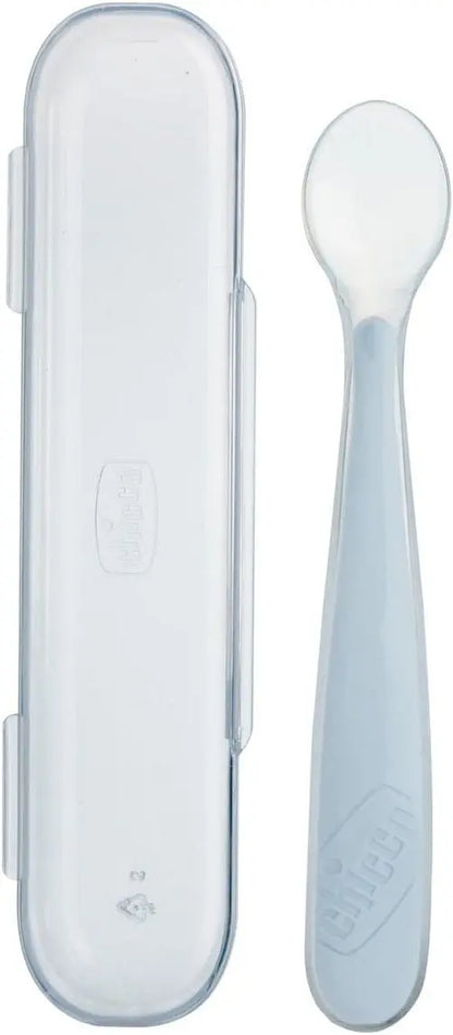 CUCCHIAIO IN SILICONE 6M+ GRIGIO CON CASE - Babykid