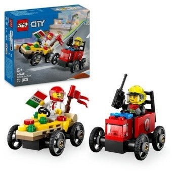 LEGO CITY GREAT VEHICLES - PACK VEICOLI DA CORSA: PIZZAIOLO CONTRO POMPIERE - 60 - Babykid