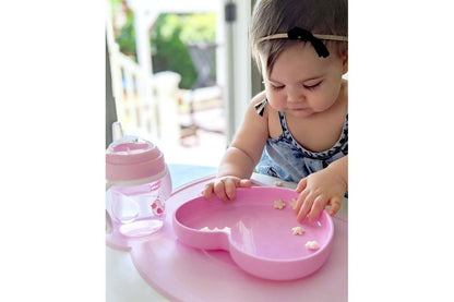 PIATTO CUORE CON VENTOSA SILICONE ROSA - babykid