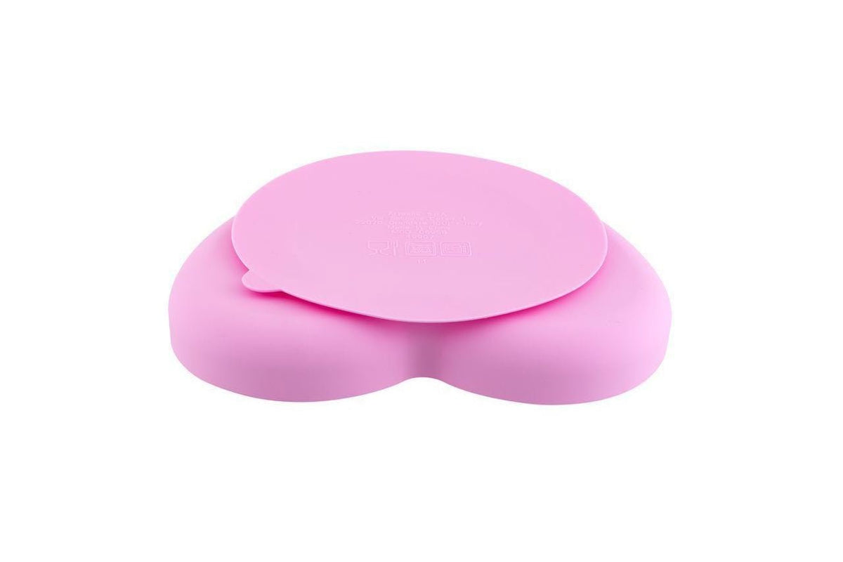 PIATTO CUORE CON VENTOSA SILICONE ROSA - babykid