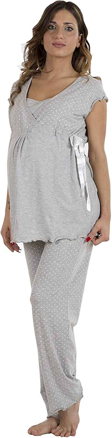 Pigiama Donna Premaman Grigio a Pois T6 - babykid